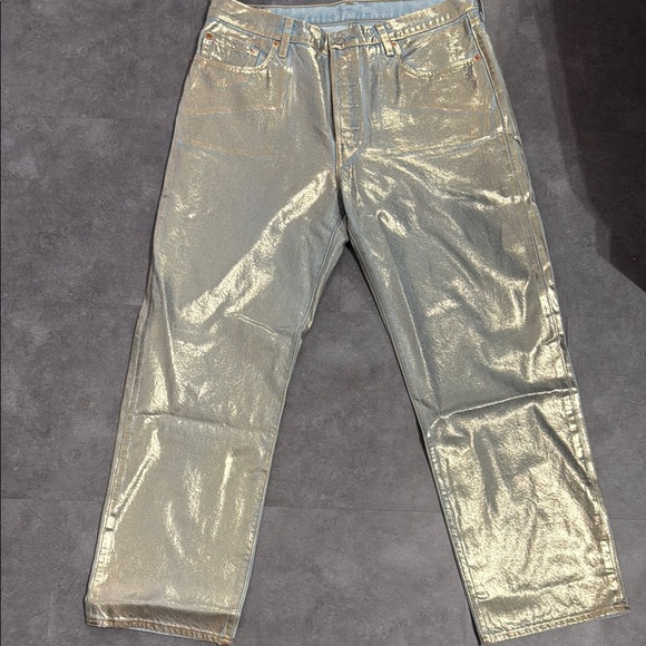 Levi’s 501 90s Gold Metallic Painted Jeans - Picture 4 of 9